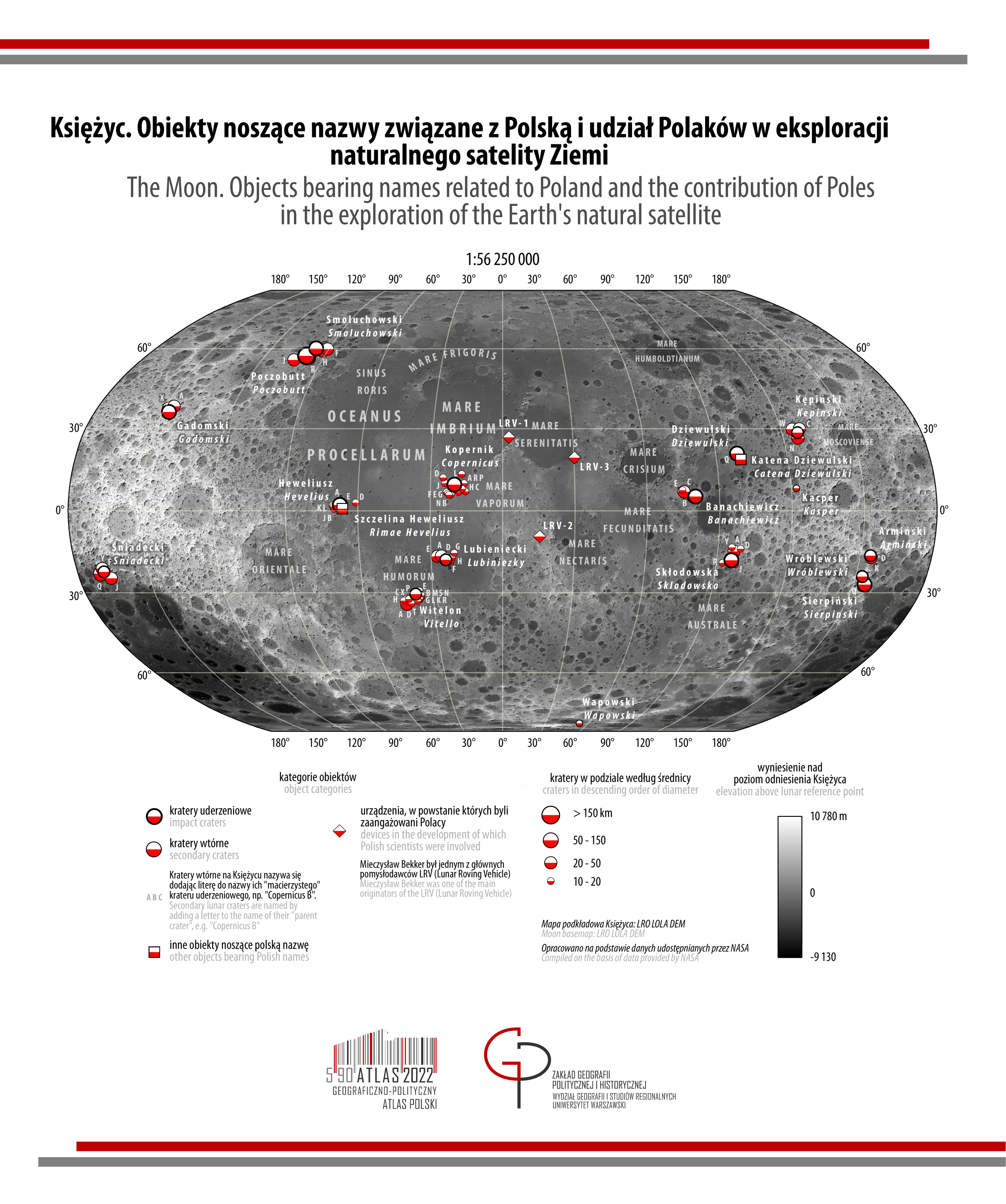 MAPA TYGODNIA: Księżyc. Obiekty noszące nazwy związane z Polską i udział Polaków w eksploracji naturalnego satelity Ziemi